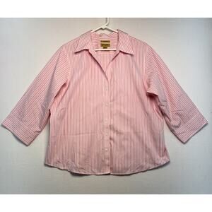 Gold Label Cotton Long Sleeve Button Up Pink Stripe 18W Open V-neck Office Top